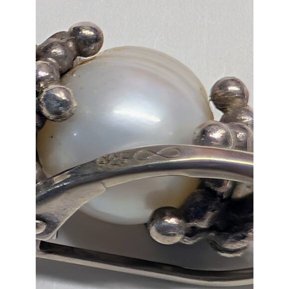 Vintage 925 Sterling Pearl Dangle Earrings Leverback Bali Style - Picture 6 of 6